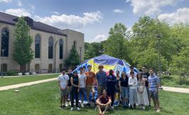 Students standing in front of their memorial to the 1995 Chicago heat wave