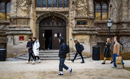 Students walking in front of Stuart Hall