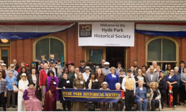 A group in front of the Hyde Park Historical Society