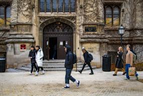 Students walking in front of Stuart Hall